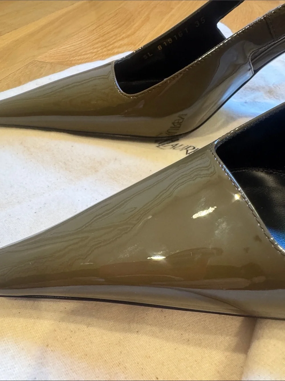 Saint Laurent Olive Patent Slingback Pumps with Gold Heel - Picture 7 of 7